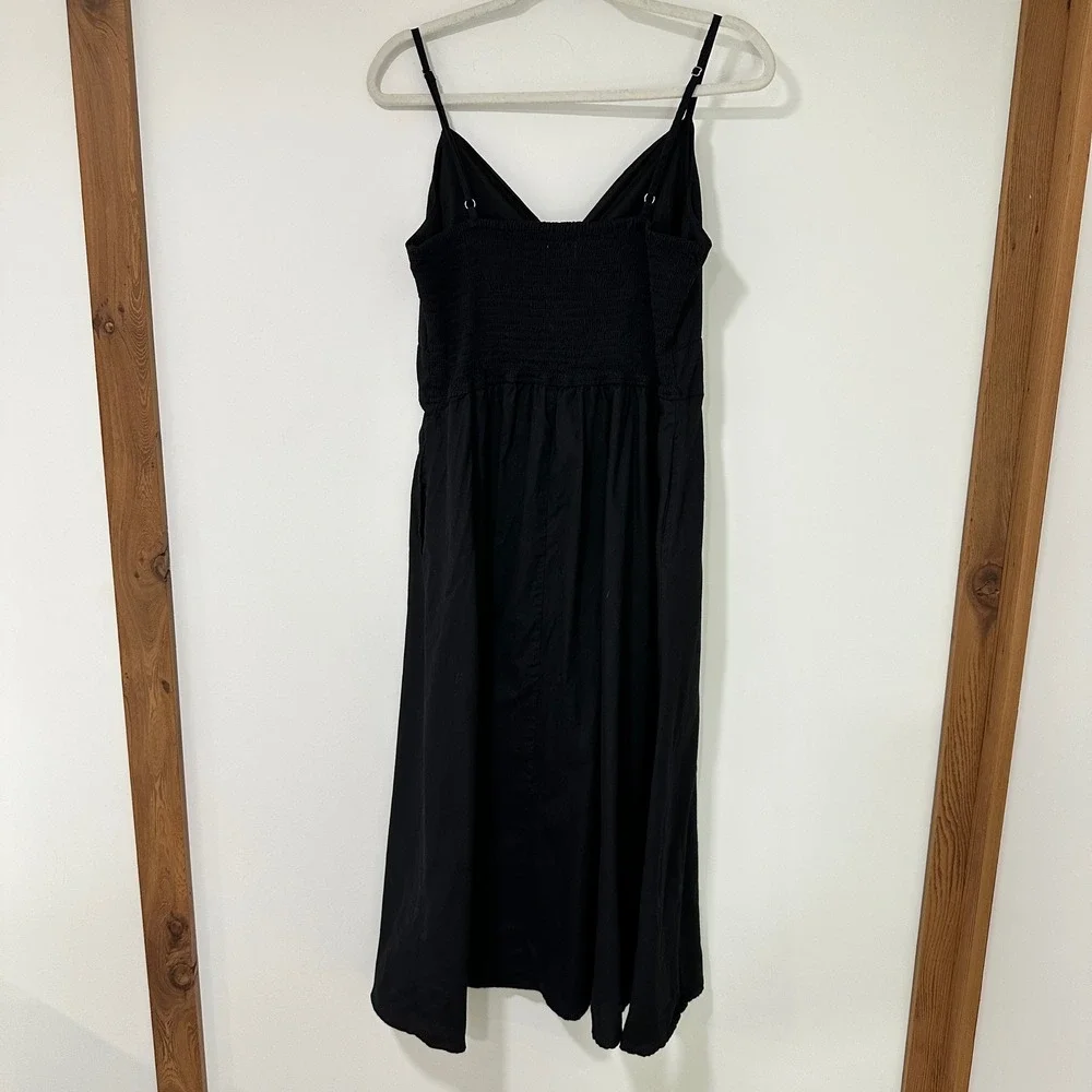 Japna Women Black Cotton Hook Eye Corset Midi Dress Goth Y2K L‎